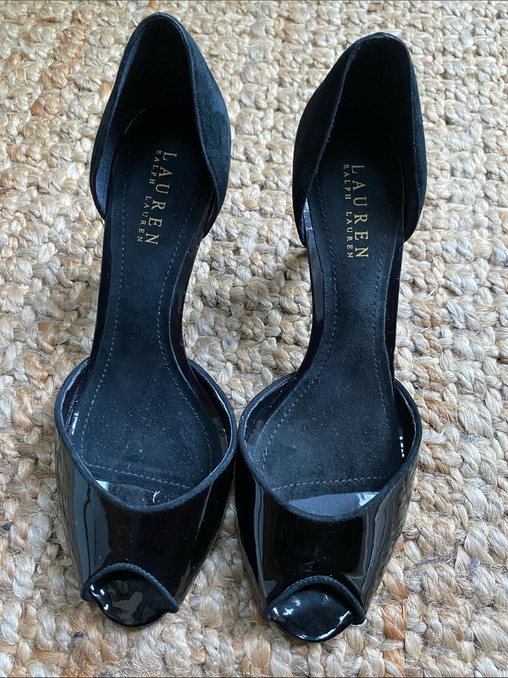 Lauren Ralph Lauren Black Patent Peep Toe D'Orsay Heels, Size 8 - Picture 7 of 8